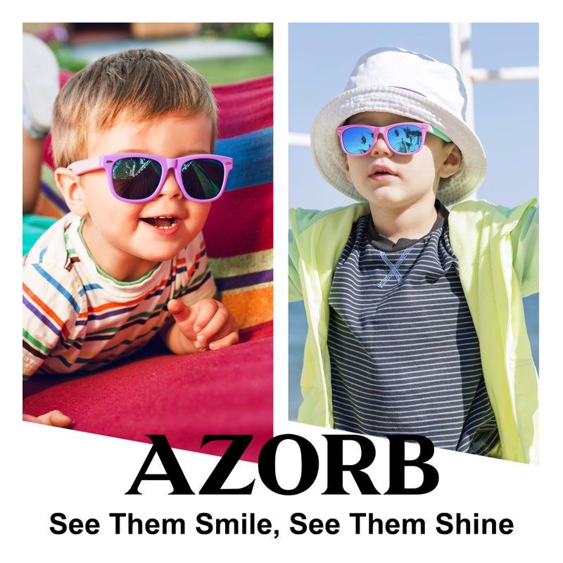 AZorb نظارات شمسية قطبية للأطفال AZorb إطار مرن من مطاط TPEE للأولاد والبنات من عمر 3-8 سنوات، حماية 100% من الأشعة فوق البنفسجية (أبيض/رمادي) - Image 2